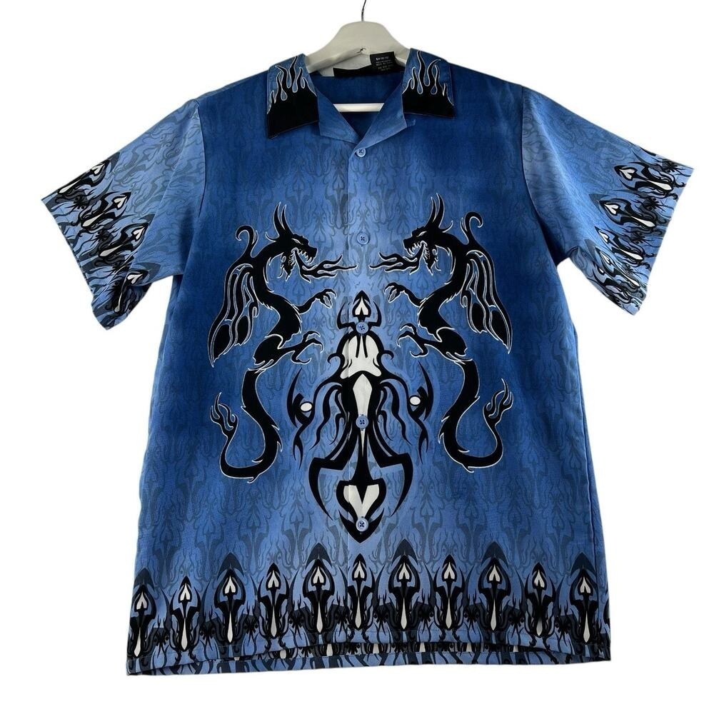 Y2K No Boundaries Boys XL Mens XS Dragon Buttonโ Shirt All Over Print Streetwear